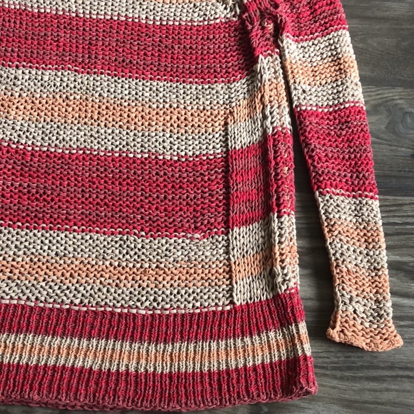 Free People Desert Moon Sweater Open Knit Red Stripe Cotton XS Fishermancore - Picture 10 of 15